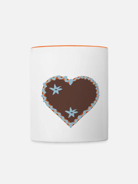 Lebkuchenherz zum Selberbeschriften - Tasse zweifarbig - Weiß/Orange