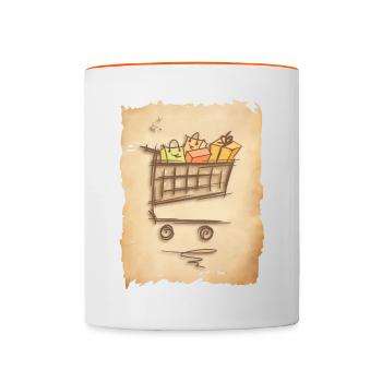 Einkaufswagen mit Geschenken Einkaufstüten - Tasse zweifarbig - Weiß/Orange - Vorne