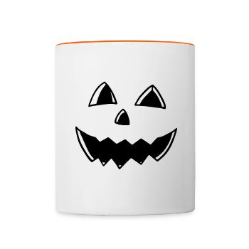 Halloween Kürbis Jack O Laterne Gesicht Lustig - Tasse zweifarbig - Weiß/Orange - Vorne