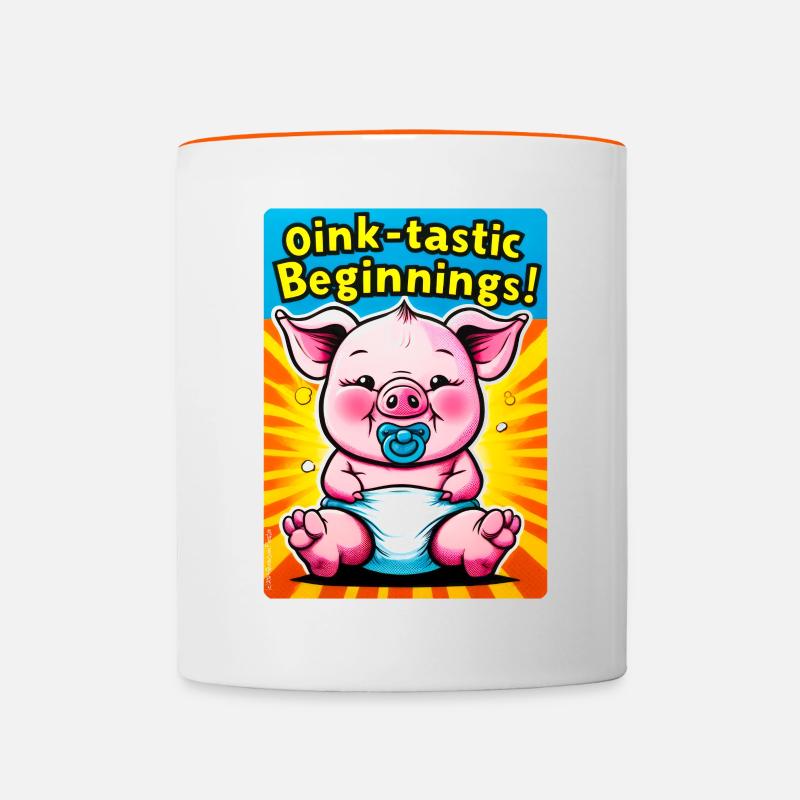 Débuts impressionnants : un mignon bébé porcelet - Mug contrasté - blanc/orange