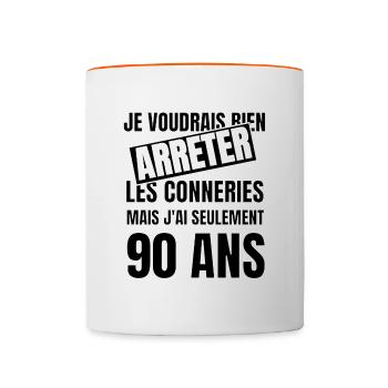 90 ans - Mug contrasté - blanc/orange - Devant