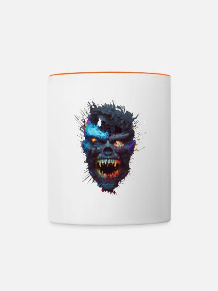 Glitch Monster Schädel - Tasse zweifarbig - Weiß/Orange