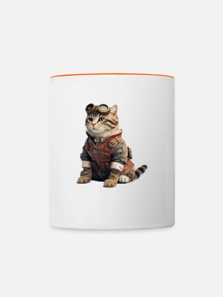 Katze Retro Pilot - Tasse zweifarbig - Weiß/Orange