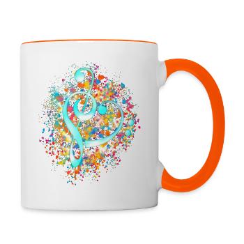 Notenschlüssel Musik Herz Musiknoten Bass Noten - Tasse zweifarbig - Weiß/Orange - Rechts