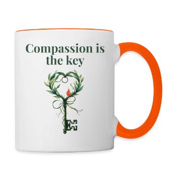 La compassion est la clé – Chemise déclaration - Mug contrasté - blanc/orange - Droite