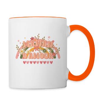 Fête des mères Maman d'amour style groovy original - Mug contrasté - blanc/orange - Droite