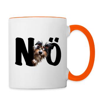 NÖ - lustiger Hund - Nein - Nope - Statement - Tasse zweifarbig - Weiß/Orange - Rechts