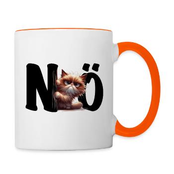 NÖ - grummelige Katze - Nein - Nope - Statement - Tasse zweifarbig - Weiß/Orange - Rechts