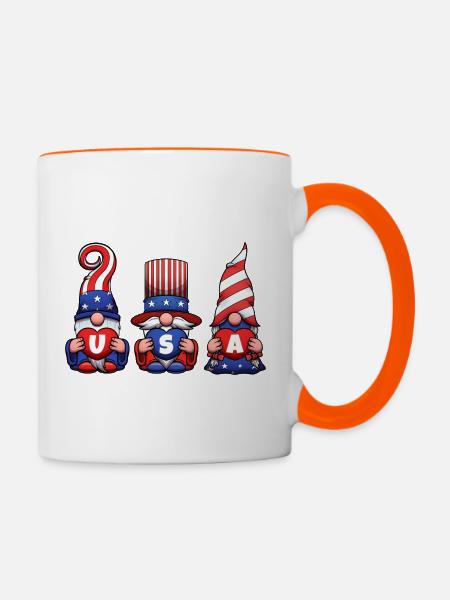 4. Juli USA Gnomes - Tasse zweifarbig - Weiß/Orange