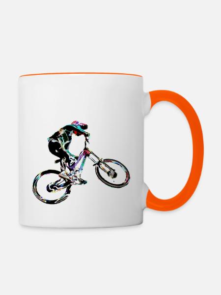 Downhill-Mountainbiken - Tasse zweifarbig - Weiß/Orange