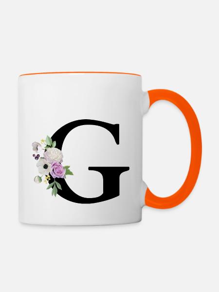 Lila Blumenbuchstabe g - Tasse zweifarbig - Weiß/Orange