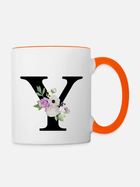 Lila Blumenbuchstabe y - Tasse zweifarbig - Weiß/Orange