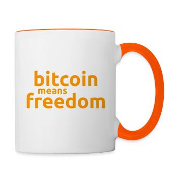 bitcoin means freedom - Tasse zweifarbig - Weiß/Orange - Rechts