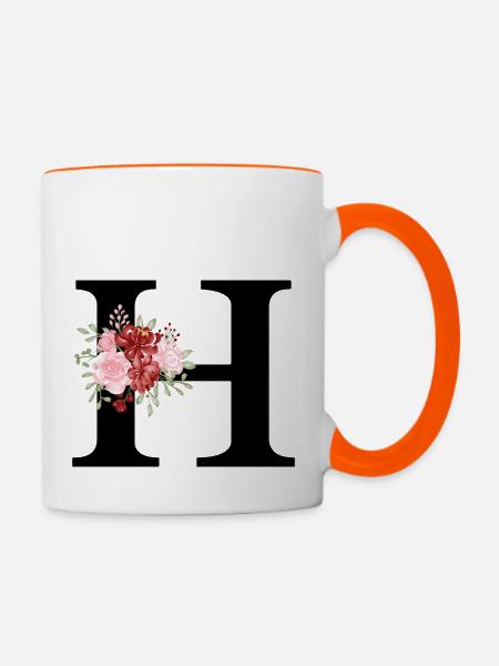 Roter Blumenbuchstabe H - Tasse zweifarbig - Weiß/Orange