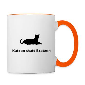 Katzen statt Bratzen - Tasse zweifarbig - Weiß/Orange - Rechts