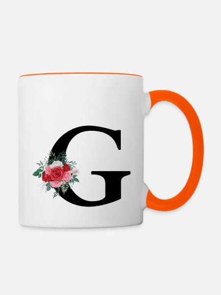 Roter Blumenbuchstabe G - Tasse zweifarbig - Weiß/Orange