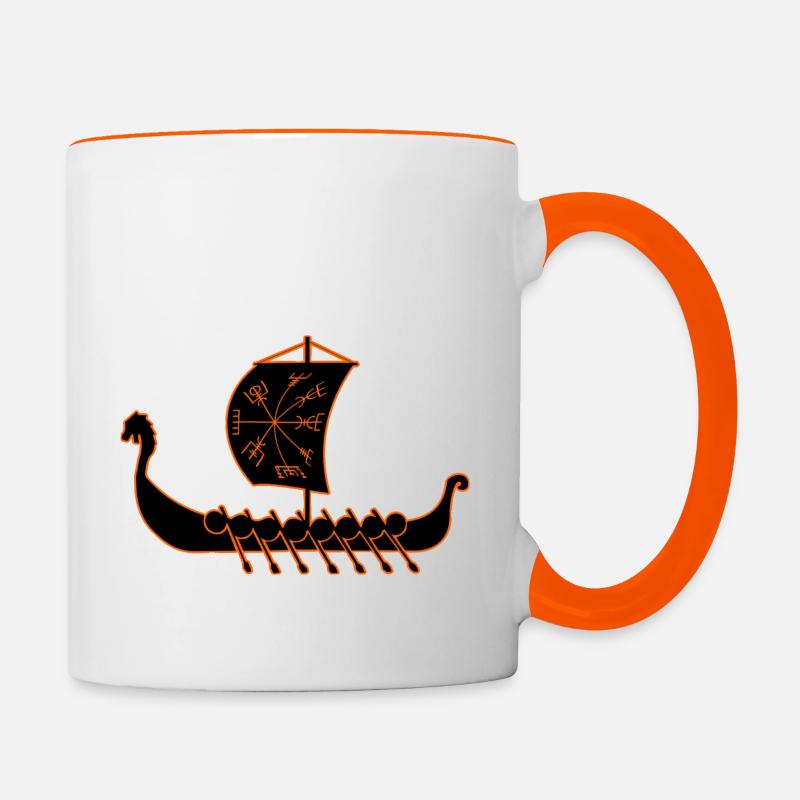 Drakkar - Drachenboot - Tasse zweifarbig - Weiß/Orange