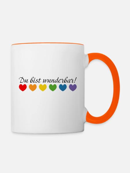 Regenbogenherzchen du bist wunderbar - Tasse zweifarbig - Weiß/Orange