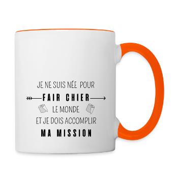 je suis née pour faire chier le monde - Mug contrasté - blanc/orange - Droite