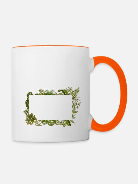Aquarell Laub Rahmen - Tasse zweifarbig - Weiß/Orange