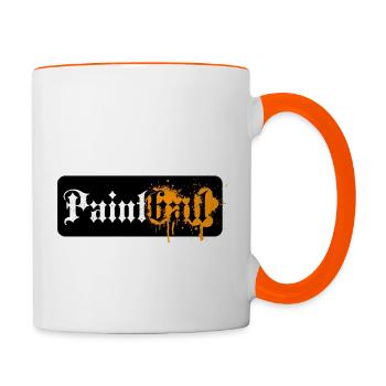 Paintball Logo, antique fonts with paint splatter - Contrasting Mug - white/orange - Right