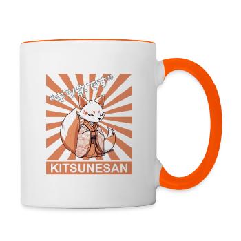 Kitsune Soleil Levant Japonais Renard Japon Manga - Mug contrasté - blanc/orange - Droite