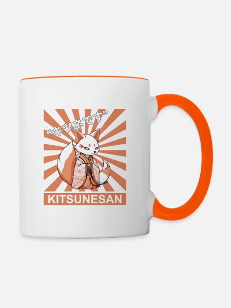 Kitsune Soleil Levant Japonais Renard Japon Manga - Mug contrasté - blanc/orange