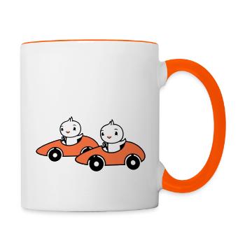 2 oiseaux conduisant une course de voiture rapide course de voiture - Mug contrasté - blanc/orange - Droite