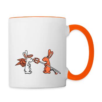 Hase Engel Gewissen Teufel Dämon Böse Satan Hölle - Tasse zweifarbig - Weiß/Orange - Rechts