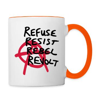 Anarchy Shirt - Refuse, Resist, Rebel, Revolt! - Tasse zweifarbig - Weiß/Orange - Rechts