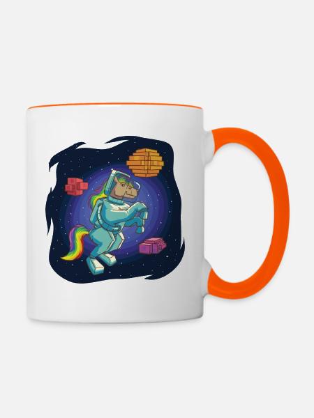 Astronauten-Pferd in Voxel-Land - Tasse zweifarbig - Weiß/Orange