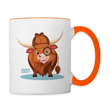 Highland Detektiv Kuh - Tasse zweifarbig - Weiß/Orange - Rechts