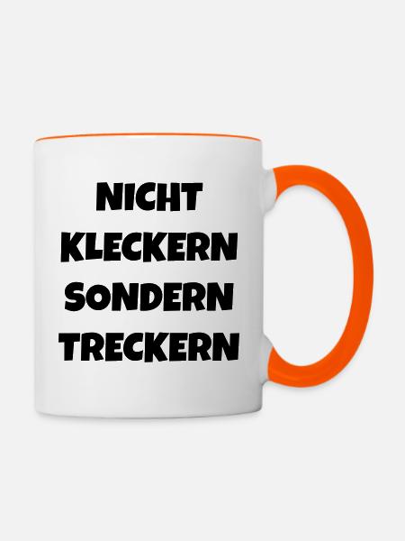 nicht kleckern sondern treckern - Tasse zweifarbig - Weiß/Orange