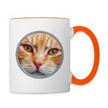Cat Face, Red Cat - Contrasting Mug - white/orange - Right