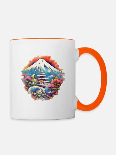 Mount Fuji - Contrasting Mug - white/orange
