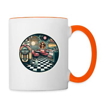 Autocollant de café rétro - Mug contrasté - blanc/orange - Droite