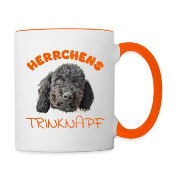 Herrchens Trinknapf mit schwarzem Pudel orange - Tasse zweifarbig - Weiß/Orange - Rechts