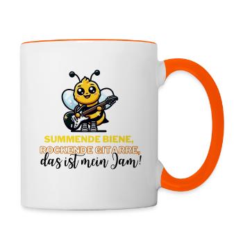 Bee with guitar - Contrasting Mug - white/orange - Right