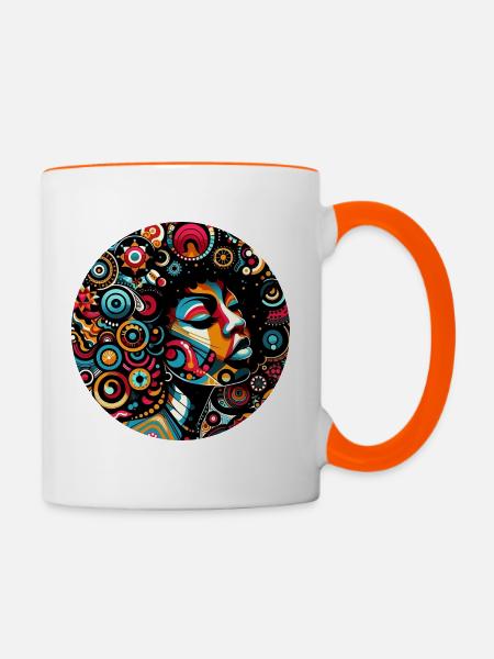 Inspiration im Afro-Stil, ethno-lebendige Fusion - Tasse zweifarbig - Weiß/Orange