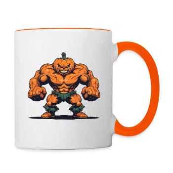 Pumpkin-Shaped Muscle Man: Halloween Strength - Tasse zweifarbig - Weiß/Orange - Rechts