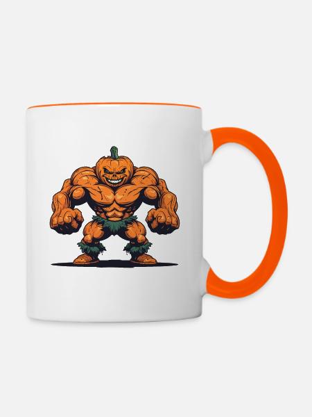 Pumpkin-Shaped Muscle Man: Halloween Strength - Tasse zweifarbig - Weiß/Orange