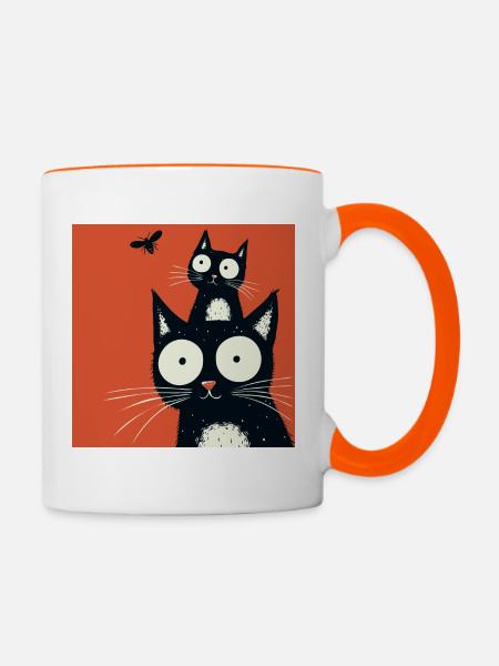 Curious cat friends - Contrasting Mug - white/orange