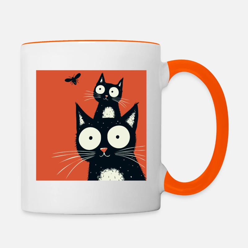 Curious cat friends - Contrasting Mug - white/orange
