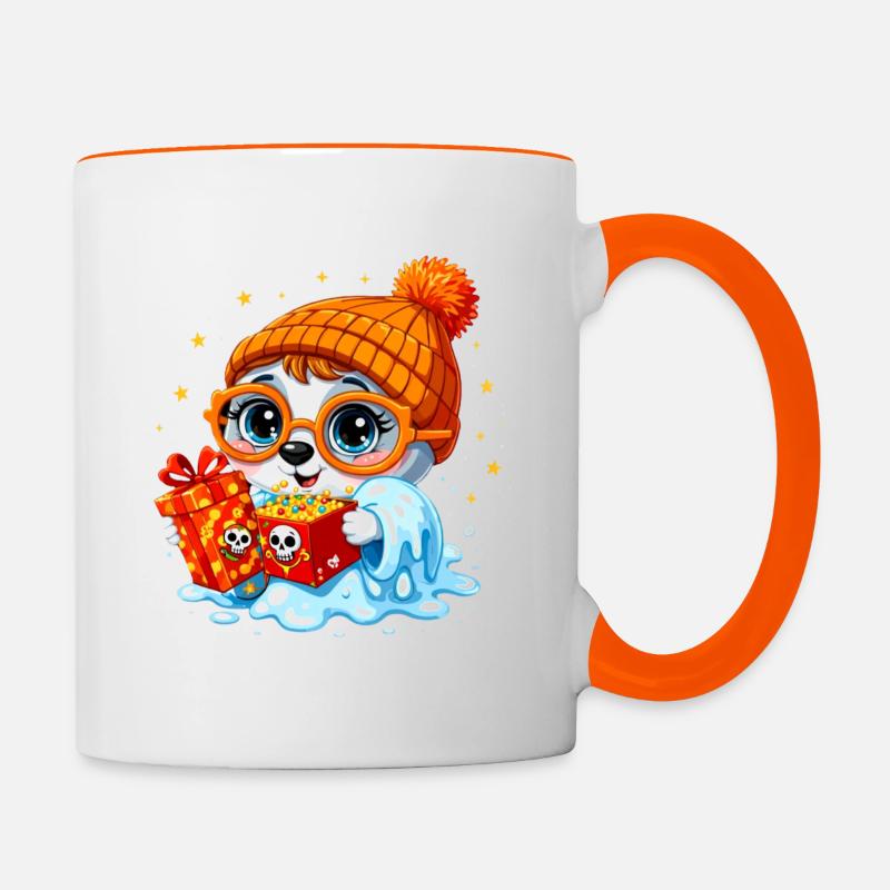 Cute Halloween Gift Monster with Popcorn +Hat - Contrasting Mug - white/orange