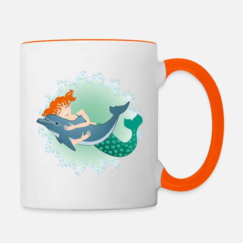 Mermaid and Dolphin - Contrasting Mug - white/orange