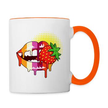 Erdbeerlippen lesbisch Stolz - Tasse zweifarbig - Weiß/Orange - Rechts