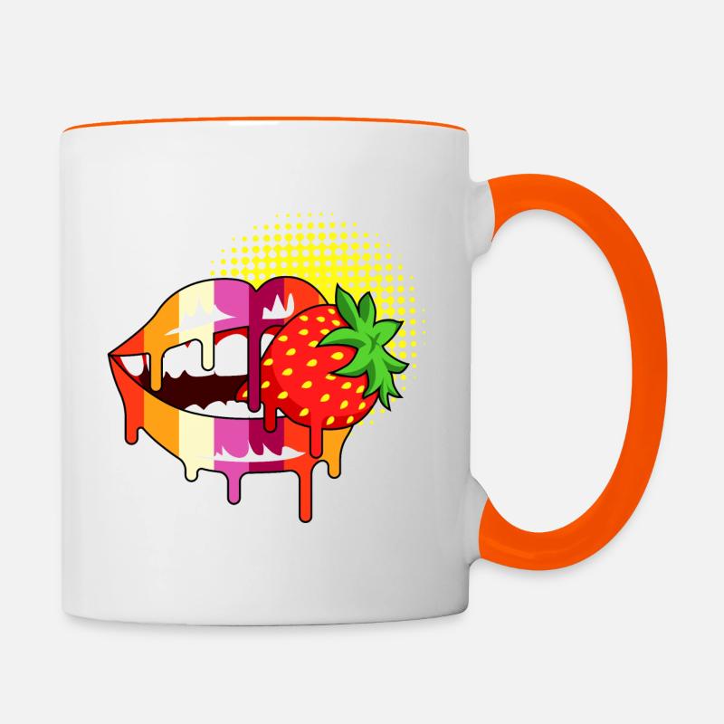 Strawberry lips lesbian Pride - Contrasting Mug - white/orange