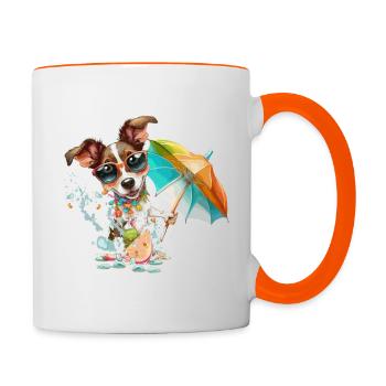 Ein Jack Russel im Urlaub - Tasse zweifarbig - Weiß/Orange - Rechts