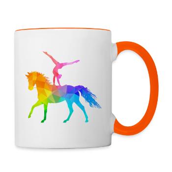 Voltigieren Akrobatik Reitsport Reiten Pferd bunt - Tasse zweifarbig - Weiß/Orange - Rechts