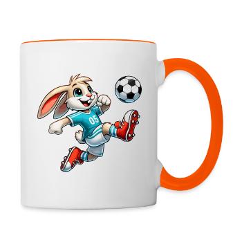 Lapin jouant au football - Mug contrasté - blanc/orange - Droite